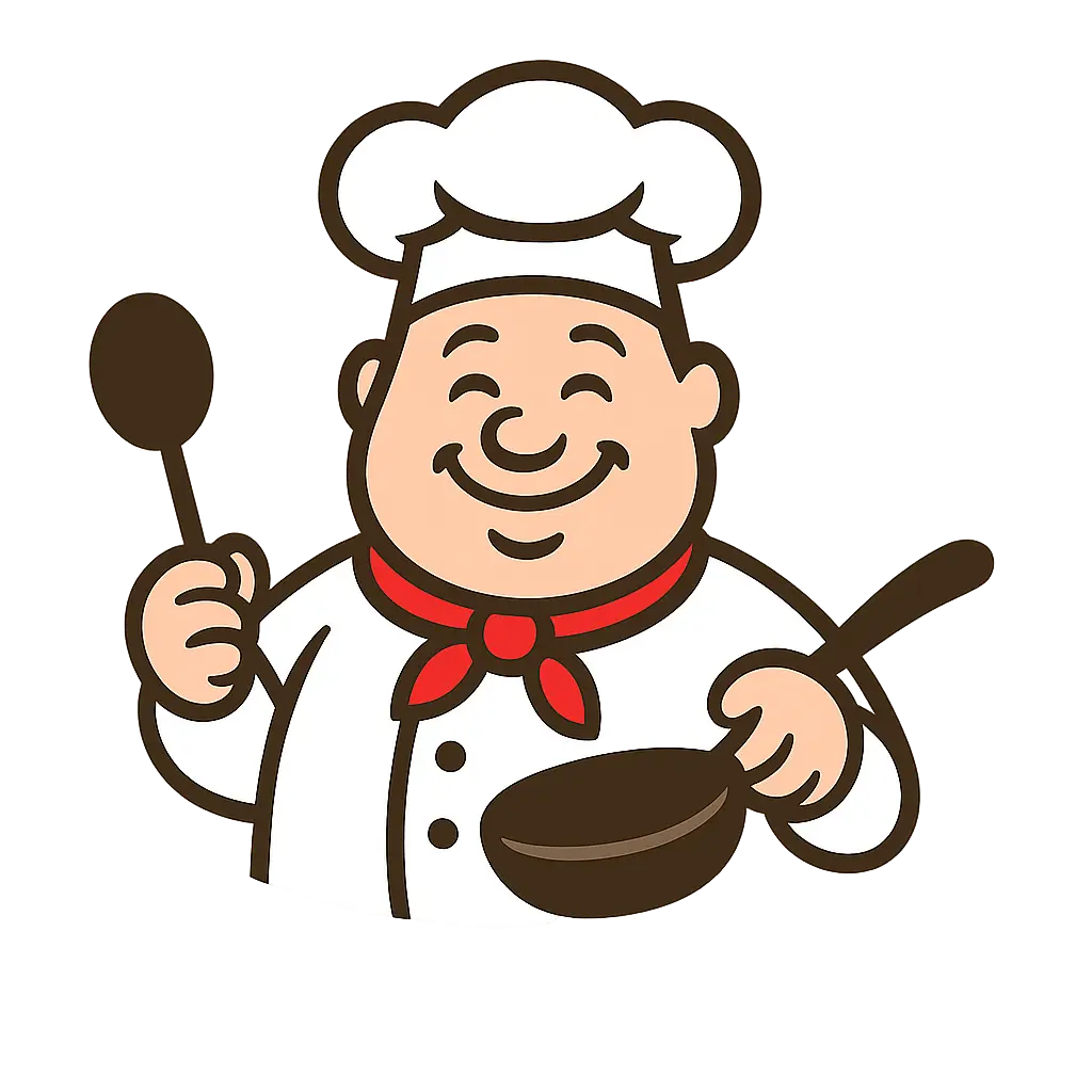 Vrolijke kok met kookgerei – illustratie